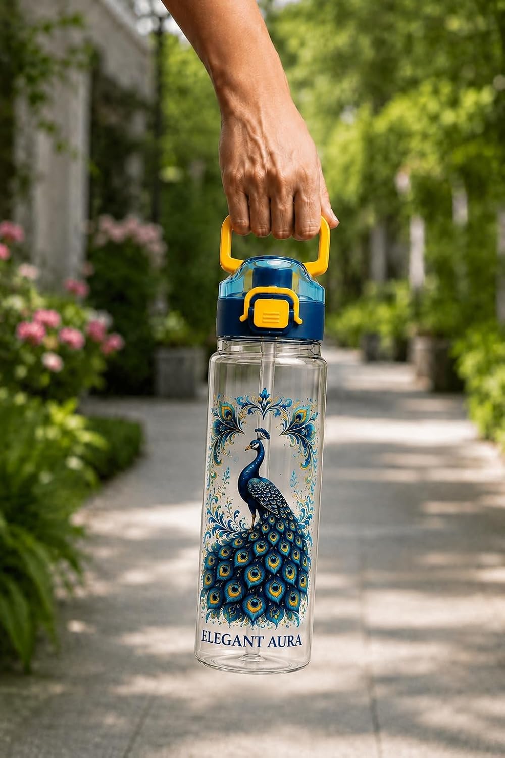 Peacock-Printed Bottle (1000 ml)