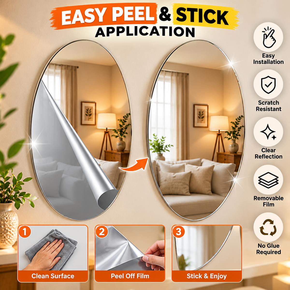 Oval Shape Mirror Wall Sticker