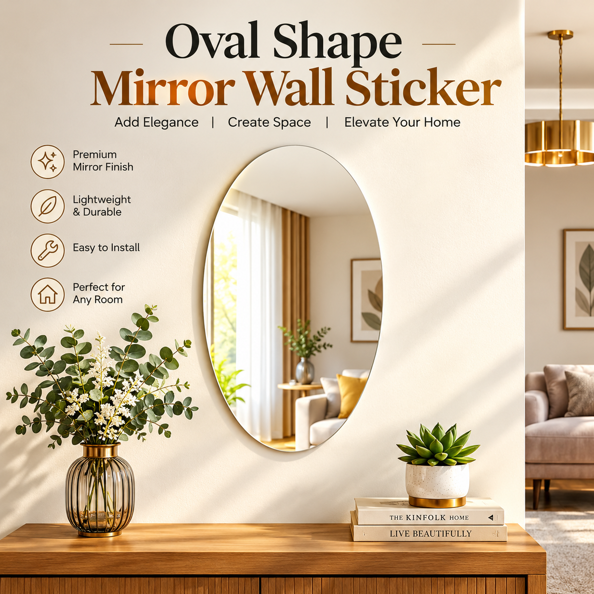 Oval Shape Mirror Wall Sticker